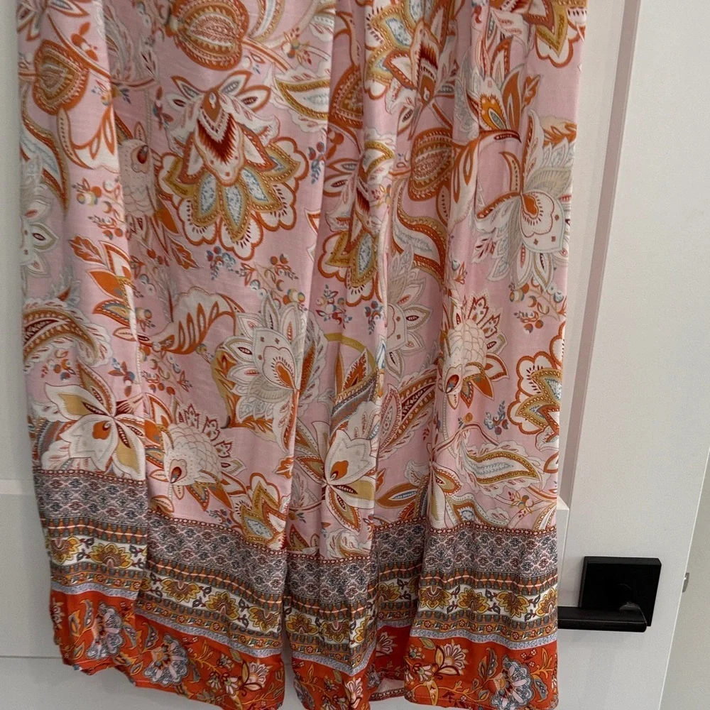 VICI Floral Pink and Orange Wide Leg Pants - Picture 3 of 3